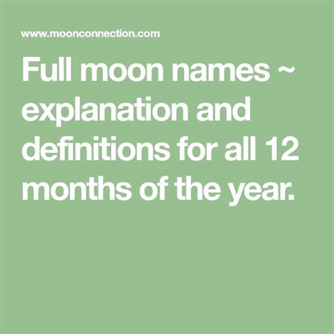 Full Moon Names ~ Explanation And Definitions For All 12 Months Of The