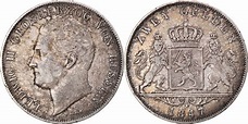 German States 2 Gulden 1847 Coin, HESSE-DARMSTADT, Ludwig II EF(40-45 ...