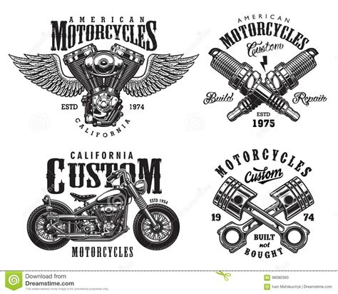 Available in many file formats including max, obj, fbx, 3ds, stl, c4d, blend, ma, mb. Set Of Custom Motorcycle Emblems Stock Vector ...
