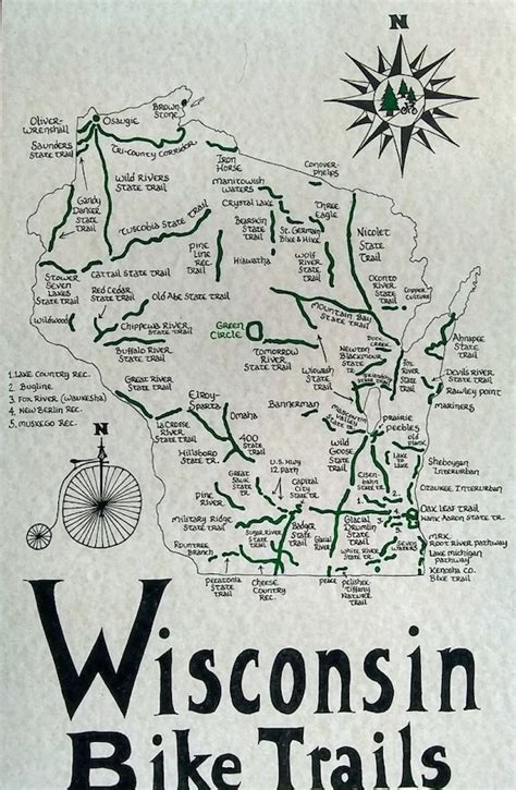 Wisconsin Bike Trails Map Etsy