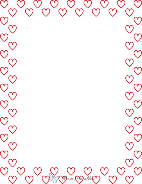 Printable Red On White Heart Outline Page Border