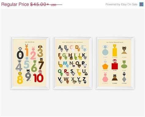 Sale French Alphabet Number And Shape Posters Kids Wall By Loopzart