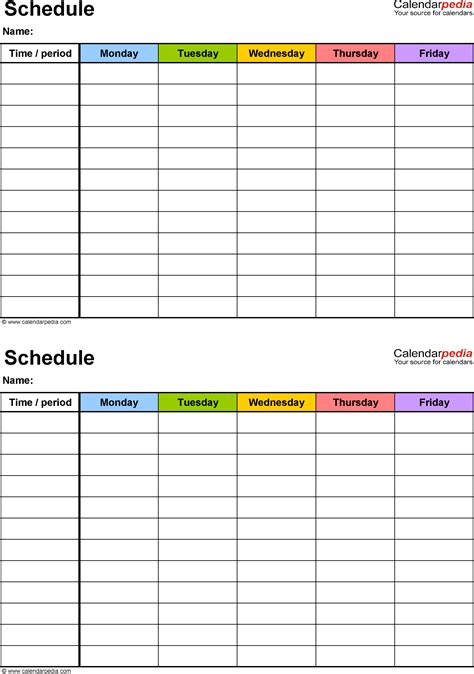 Free Weekly Schedule Templates For Excel Blank Class Template School