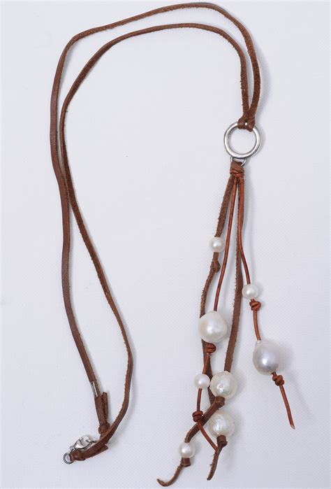 Chan Luu Natural White Pearl Leather Fringe Necklace Naturals Inc