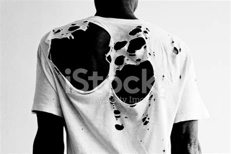 Back Of A Man Wearing A Torn White T Shirt Stock Photo Royalty Free