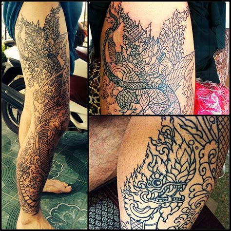 Thai Style Tattoo Naga And Garuda Full Leg Tattoo Thai Tattoo Symbolic Tattoos Tattoos For Guys