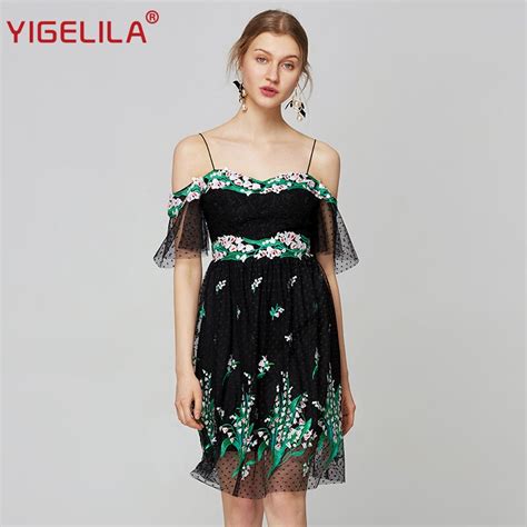 Yigelila Fashion Women Off Shoulder Dress Summer Slash Neck Spaghetti