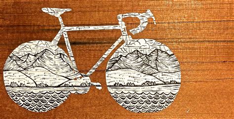original bike art on salvaged redwood by brinkley nelson messick. #bike #art #cycling #mountains ...