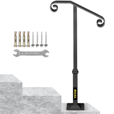 Vevor Single Post Handrail Wrought Iron Fits 1 Or 2 Steps Matte Gray