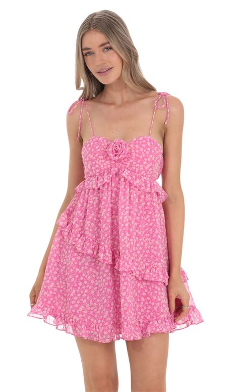 Floral Ruffle Babydoll Dress In Pink Lucy In The Sky