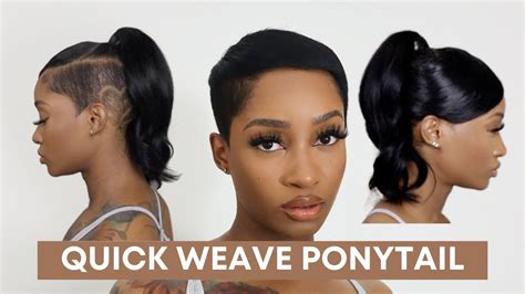 How To Quick Weave Ponytail With Swoop Short Hair Youtube