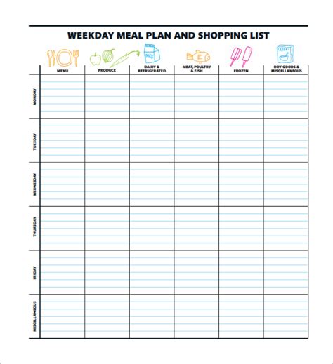 Weight Watchers Meal Planner Printable