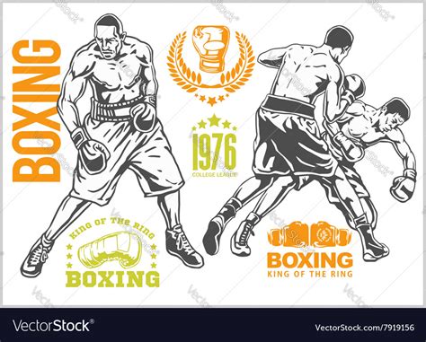 Fight Between Two Boxers Set Monochrome Vector Image