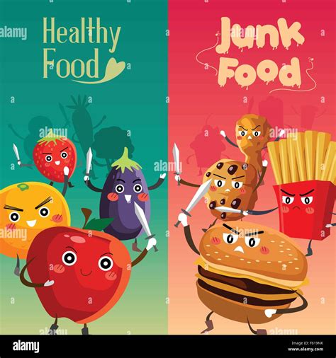 Cartoon Healthy Vs Unhealthy Foods