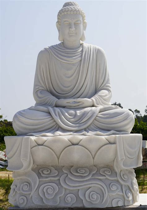 Sold White Marble Buddha Garden Sculpture Meditating On Base Of Lotus