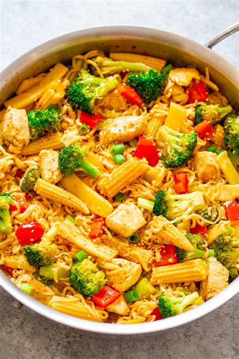 15 Minute Chicken Vegetable And Ramen Noodle Stir Fry Averie Cooks