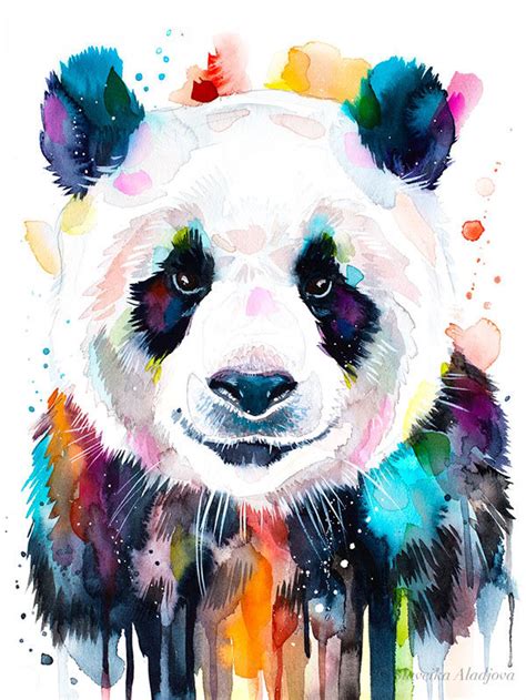 Colourful Panda Watercolor Painting Print By Slaveika Etsy Panda