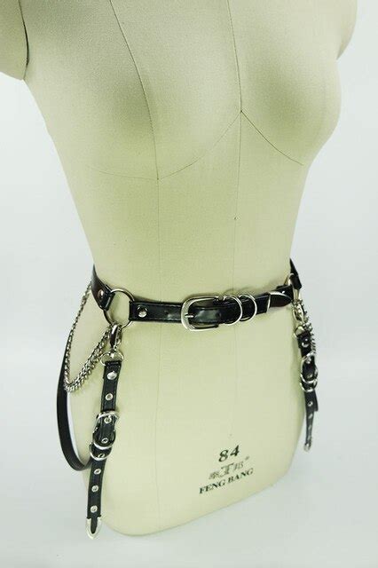 sexy designed handcrafted metal punk rock waist cincher belt leather harness chains garter belt