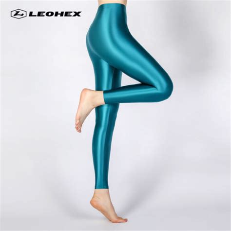 leohex women s sexy satin glossy leggings leotards opaque high waist yoga jogger ebay