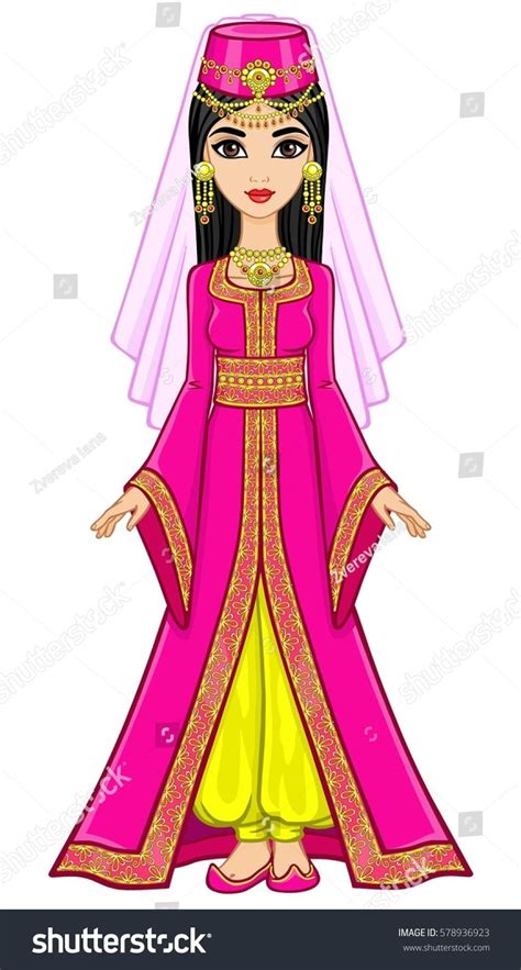 Portrait Animation Arab Princess Ancient Suit Wektor Stockowy Bez