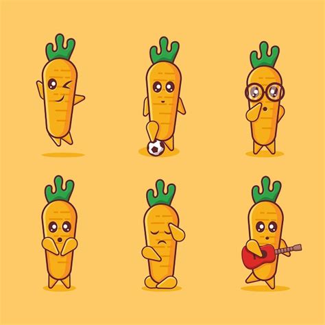 Premium Vector Cute Carrot Character Mascot Collection Set