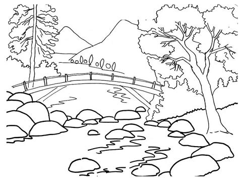 Mewarnai Gambar Pemandangan Jembatan Landscape Drawing For Kids