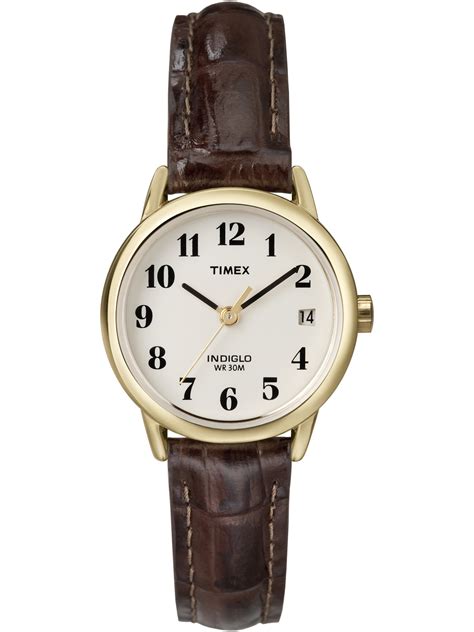 Timex Timex Womens Easy Reader Date 25mm Browngoldwhite Leather