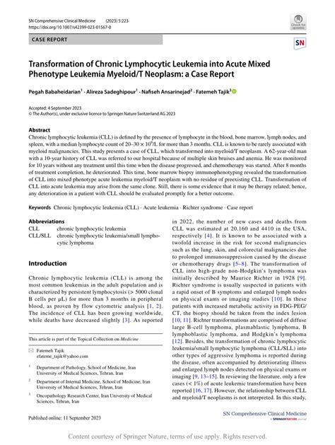 Transformation Of Chronic Lymphocytic Leukemia Into Acute Mixed