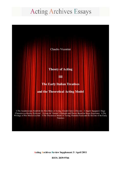 Claudio Vicentini Theory Of Acting Iii The Early Italian Treatises And The Theoretical Acting