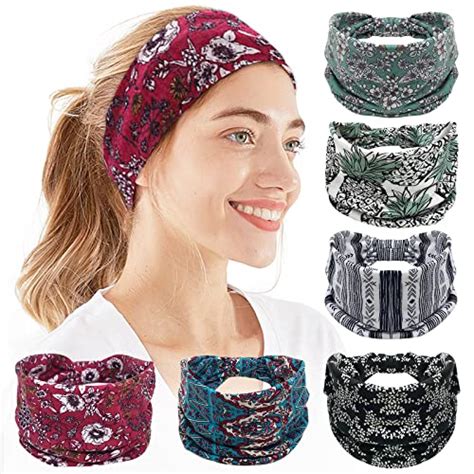 Offtesty Headbands For Women 6 Pcs Wide Boho Headbands Elastic Bandana