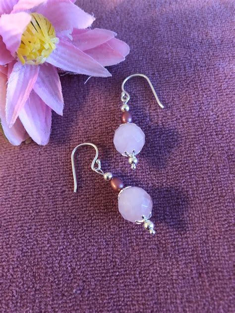 Rose Quartz And Pearl Earrings Pink Handmade Faceted Gemstone Etsy