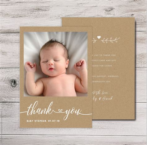 Baby Thank You Cards Baby Thank You Card With Photo Rustic Etsy