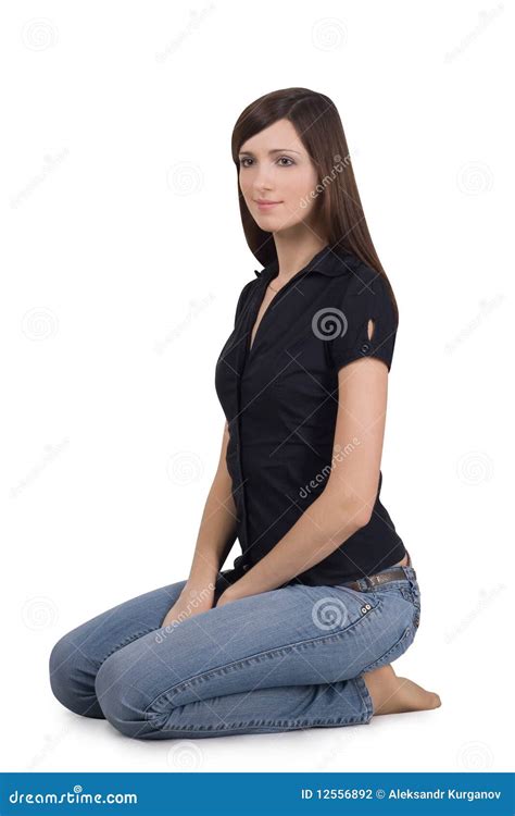 Woman Sitting On Her Knees Stock Photo Image Of Glamour