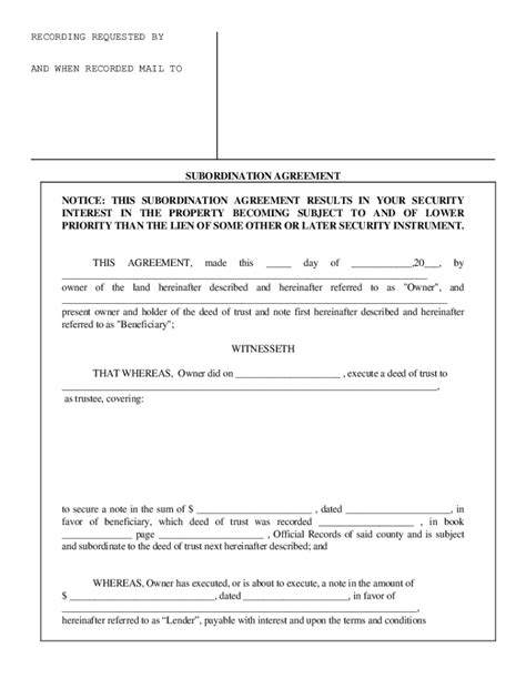 Fillable Subordination Agreement Form Fill Out And Sign Printable Pdf