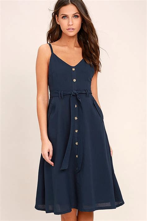 Cute Navy Blue Dress Sleeveless Dress Belted Dress 5400 Lulus