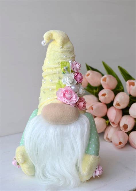 Summer Yellow Gnome With Flowers Flower Gnome Spring Gnome Mom Etsy