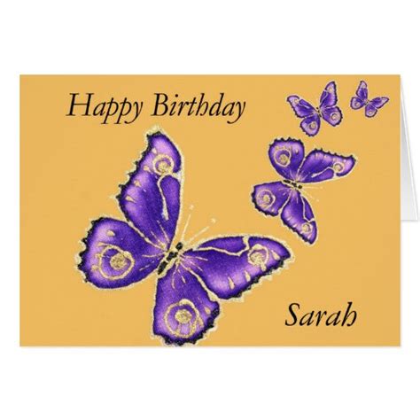 Sarah Happy Birthday Purple Butterfly Card Zazzle
