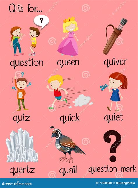 Many Words Begin With Letter Q Stock Vector Illustration Of Flashcard