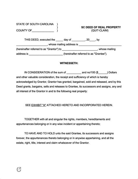 Free South Carolina Quit Claim Deed Form PDF WORD