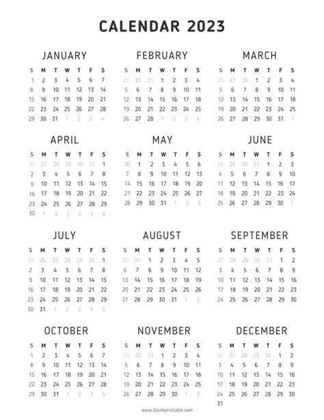 2023 Year Calendar Printable One Page Template In Us Letter Size And