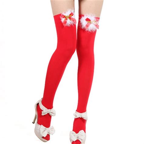 Fashion Sexy Lady Women Bow Red Stockings Christmas Girl Stockings