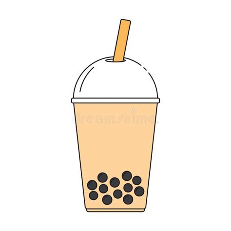 Taiwanese Bubble Milk Tea Line Art Design Stock Vector Illustration