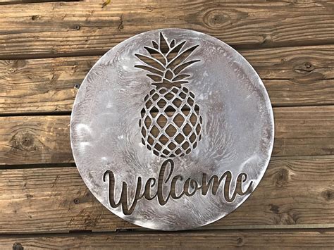 Metal Welcome Sign With Pineapple Etsy Metal Welcome Sign Custom