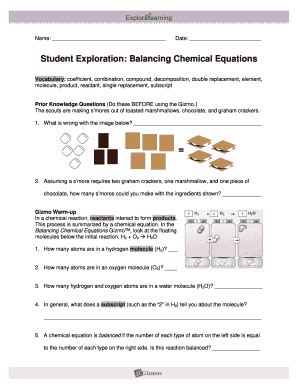 Interpreting chemical formulas get the gizmo ready: Student Exploration Balancing Chemical Equations Gizmo ...