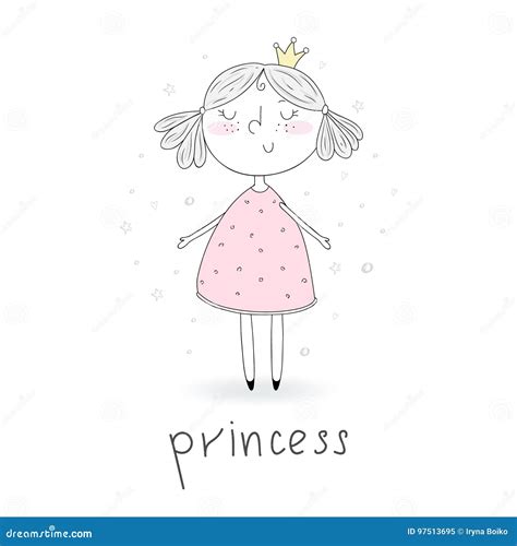 Cute Hand Drawn With Cute Little Princess Vector Illustration Stock