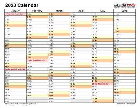 2020 Calendar Excel Download
