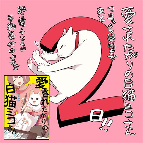 愛されたがりの白猫ミコさん コミックス発売まであと2日‼️ カウントダウンイラスト毎日上げていきますのでお楽しみに‼」久川 はる🍗愛されたがりの白猫ミコさん書籍化🎉の漫画
