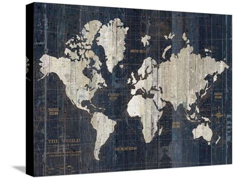 Old World Map Blue V2 Stretched Canvas Print Wall Art By Wild Apple