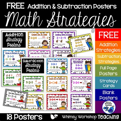 Free Math Strategy Posters For Addition And Subtraction Whimsy Workshop Teaching