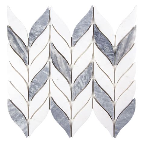 Elegance Grey And White Mix Waterjet Marble Leaf Mosaic Tile White